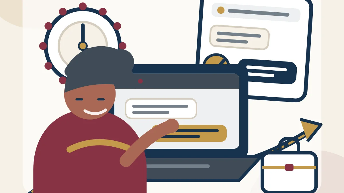 Illustration of a transitioning Veteran checking eligibility for a verified online ChatGPT Plus offer