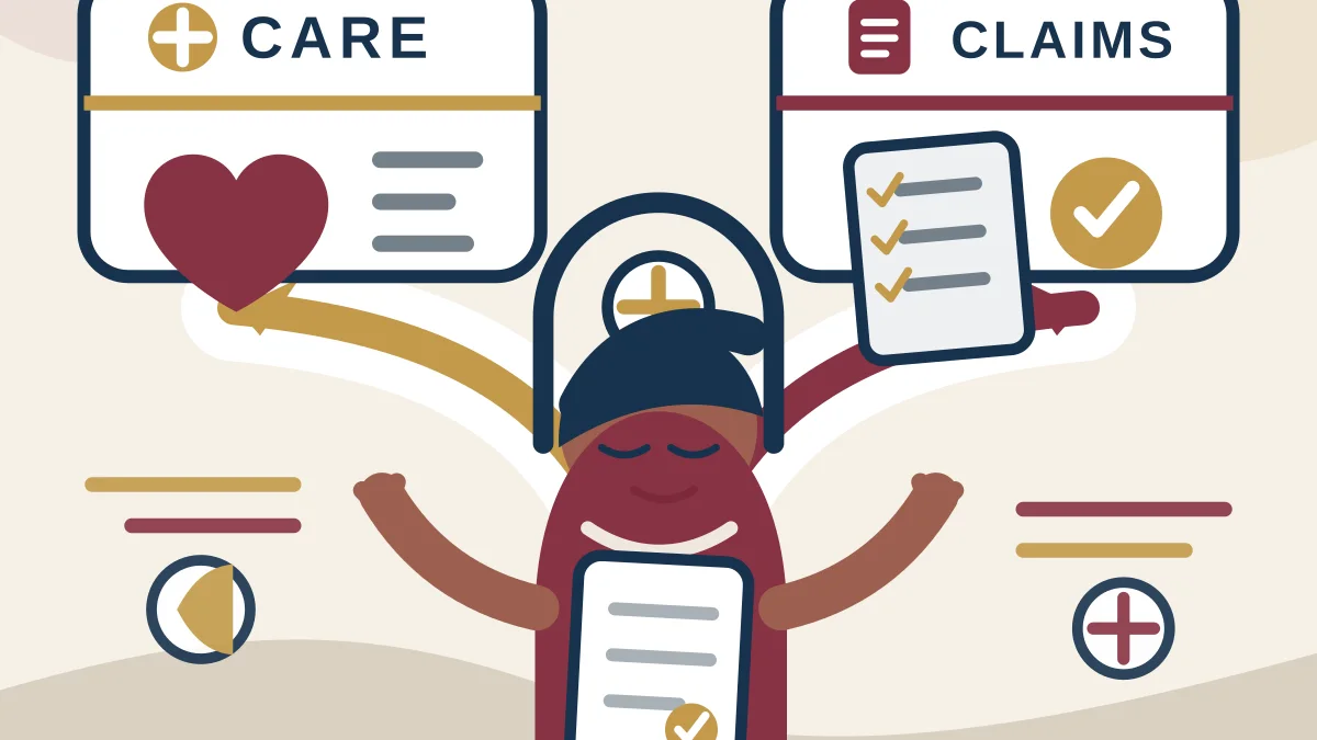 Illustration of a Veteran reviewing separate VA health-care and disability-claim pathways for military sexual trauma
